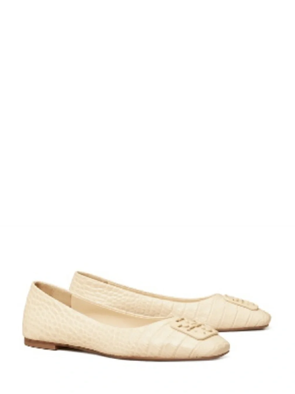 Tory Burch Cream Croc-Embossed Leather Georgia Flat
